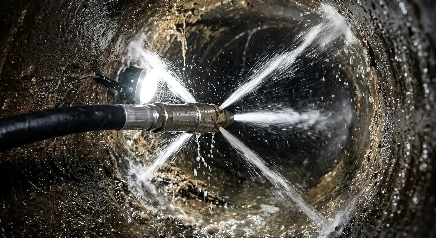 High-pressure hydro jetting nozzle cleaning sewer pipe for Sewer Cleanout in Laguna Woods
